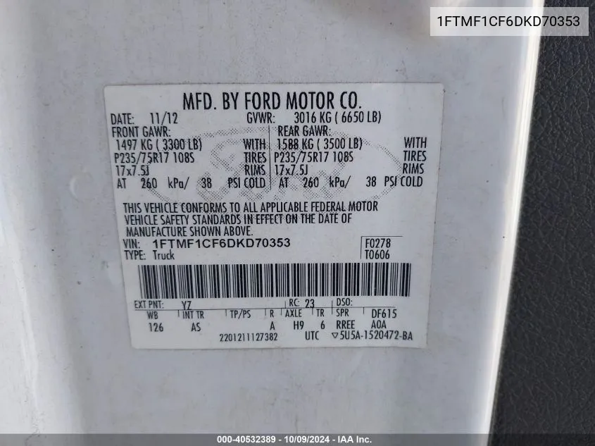 1FTMF1CF6DKD70353 2013 Ford F-150 Xl