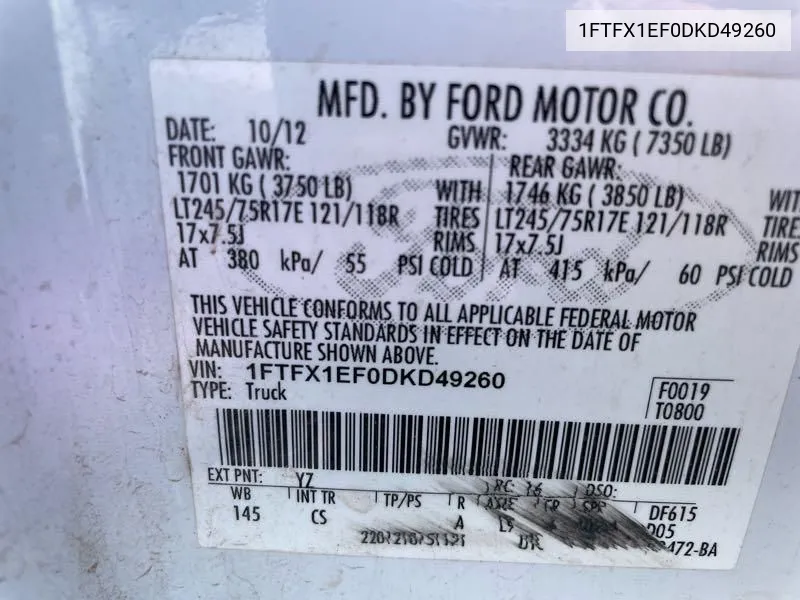 1FTFX1EF0DKD49260 2013 Ford F150 Super Cab