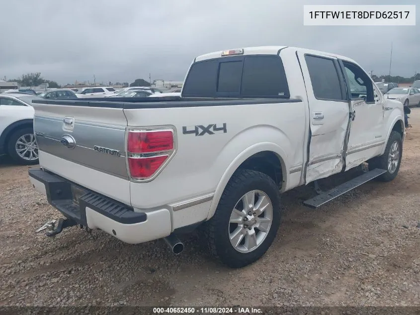 2013 Ford F150 Supercrew VIN: 1FTFW1ET8DFD62517 Lot: 40652450