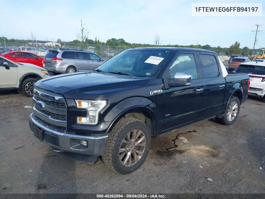 2015 Ford F150 Supercrew VIN: 1FTEW1EG6FFB94197 Lot: 40262894