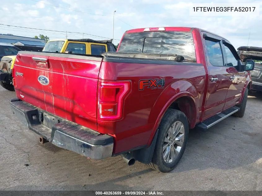 2015 Ford F-150 Lariat VIN: 1FTEW1EG3FFA52017 Lot: 40263659