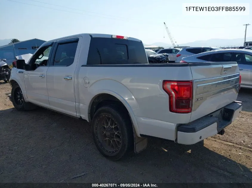 2015 Ford F-150 Platinum VIN: 1FTEW1EG3FFB85599 Lot: 40267071