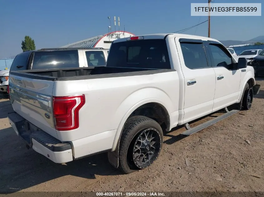 2015 Ford F-150 Platinum VIN: 1FTEW1EG3FFB85599 Lot: 40267071