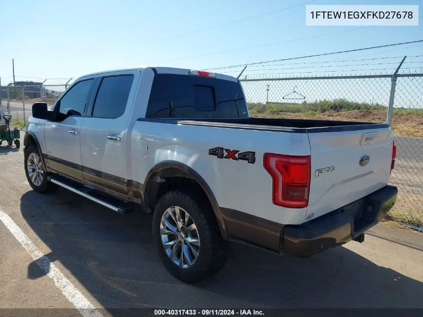 2015 Ford F-150 Lariat VIN: 1FTEW1EGXFKD27678 Lot: 40317433