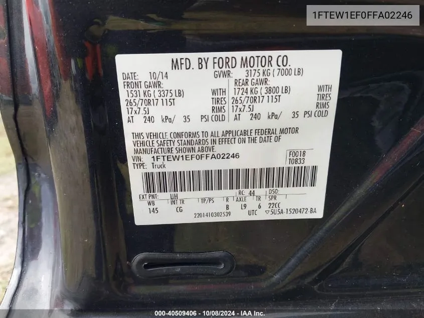 1FTEW1EF0FFA02246 2015 Ford F-150 Xl