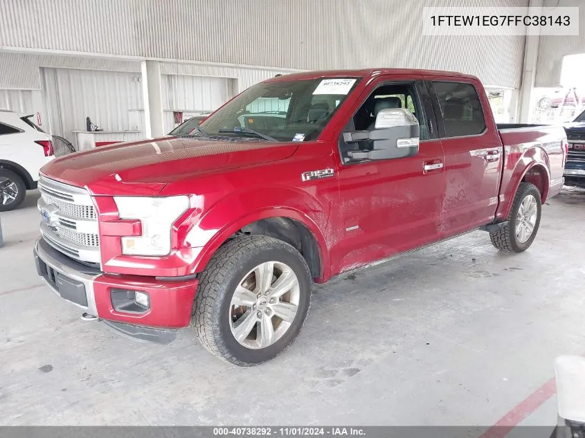 2015 Ford F-150 Platinum VIN: 1FTEW1EG7FFC38143 Lot: 40738292