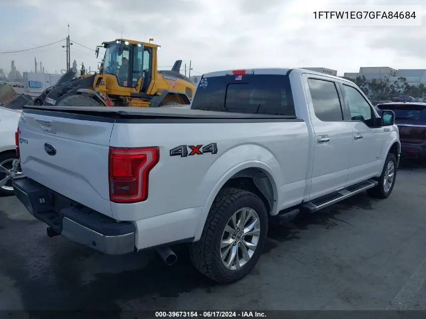 2016 Ford F-150 Lariat VIN: 1FTFW1EG7GFA84684 Lot: 39673154