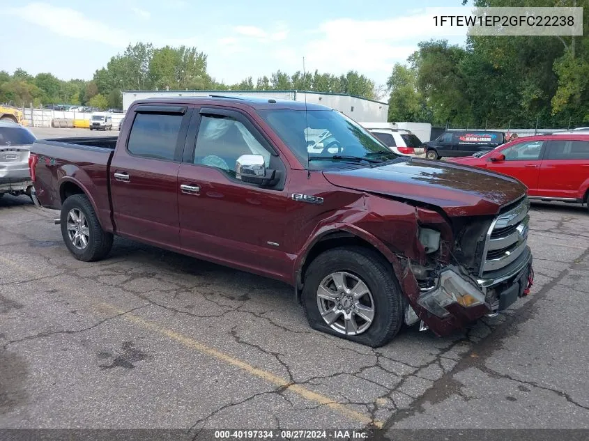 2016 Ford F-150 Lariat VIN: 1FTEW1EP2GFC22238 Lot: 40197334