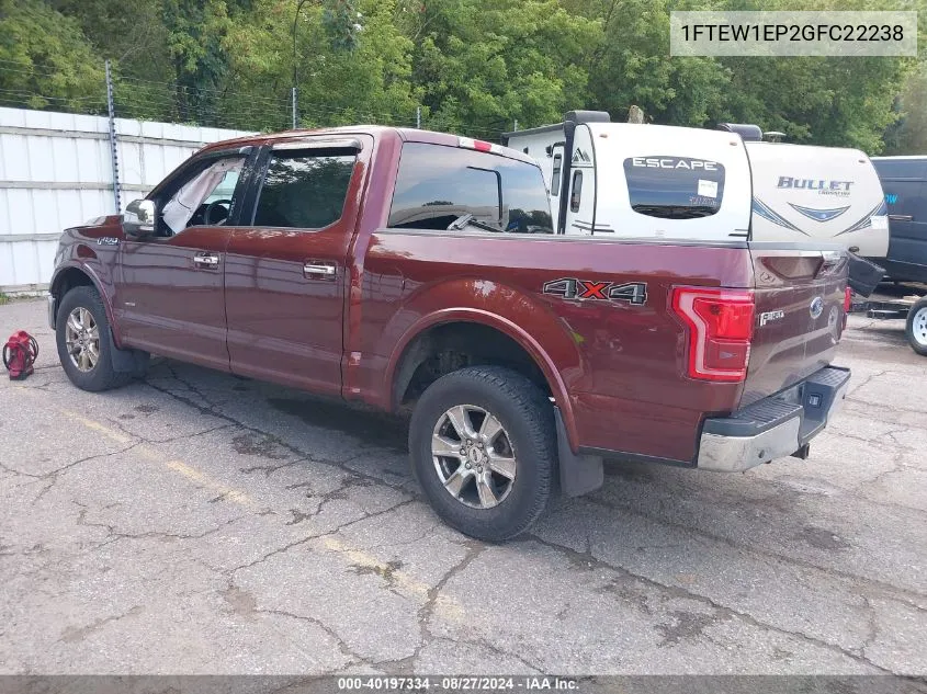 2016 Ford F-150 Lariat VIN: 1FTEW1EP2GFC22238 Lot: 40197334