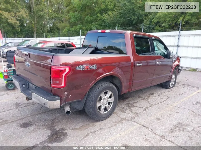 2016 Ford F-150 Lariat VIN: 1FTEW1EP2GFC22238 Lot: 40197334