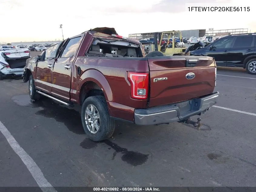 2016 Ford F-150 Xlt VIN: 1FTEW1CP2GKE56115 Lot: 40210692