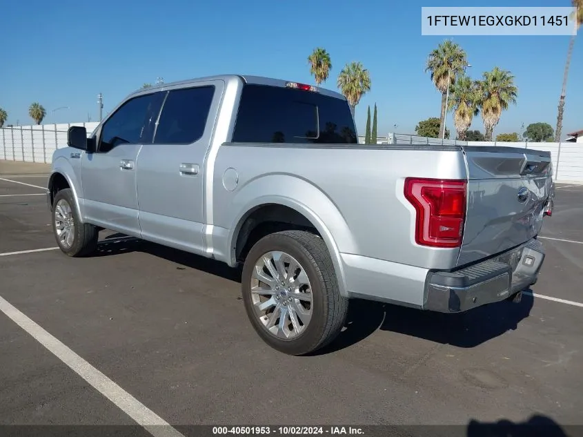 2016 Ford F-150 Lariat VIN: 1FTEW1EGXGKD11451 Lot: 40501953