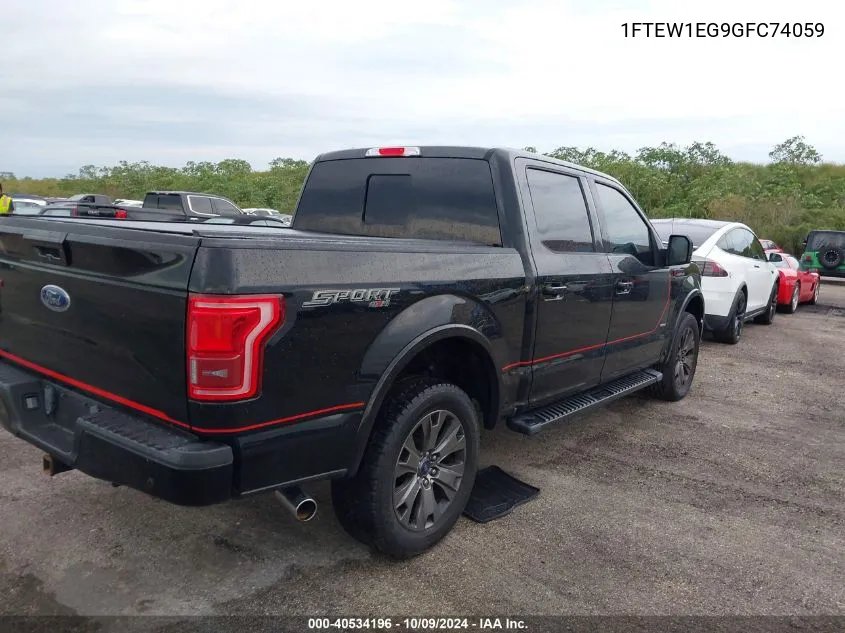 2016 Ford F150 Supercrew VIN: 1FTEW1EG9GFC74059 Lot: 40534196