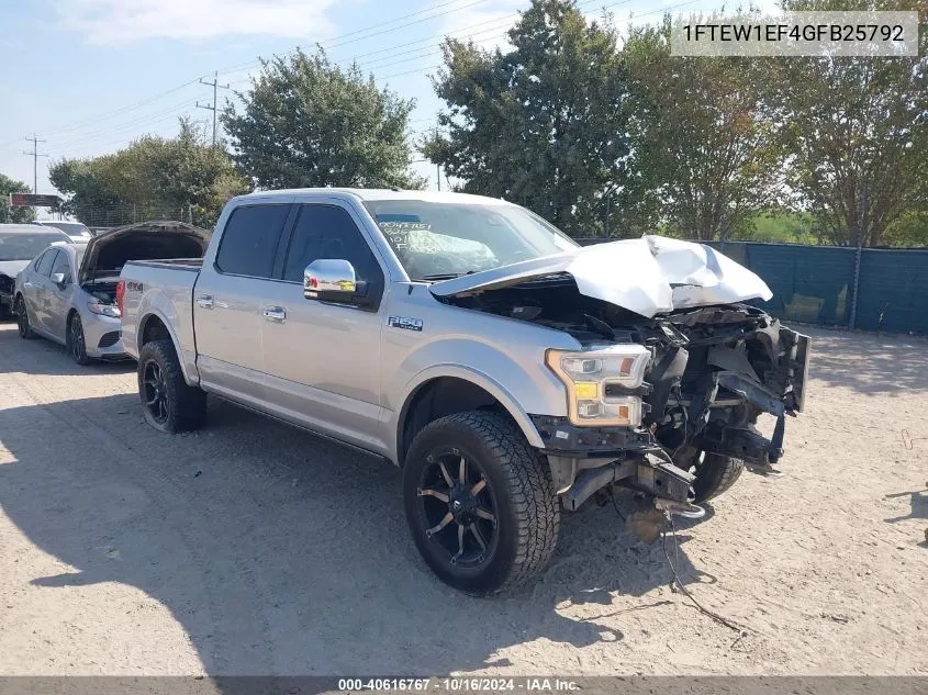 2016 Ford F-150 Platinum VIN: 1FTEW1EF4GFB25792 Lot: 40616767