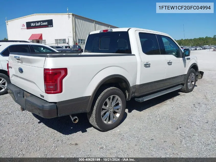 2016 Ford F150 Supercrew VIN: 1FTEW1CF2GFC04994 Lot: 40628199