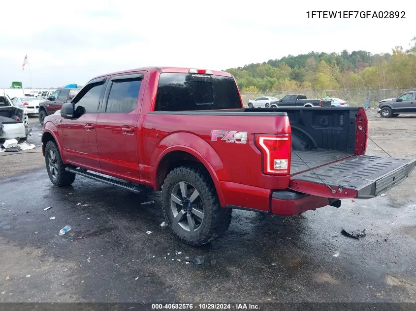 2016 Ford F-150 Xlt VIN: 1FTEW1EF7GFA02892 Lot: 40682576