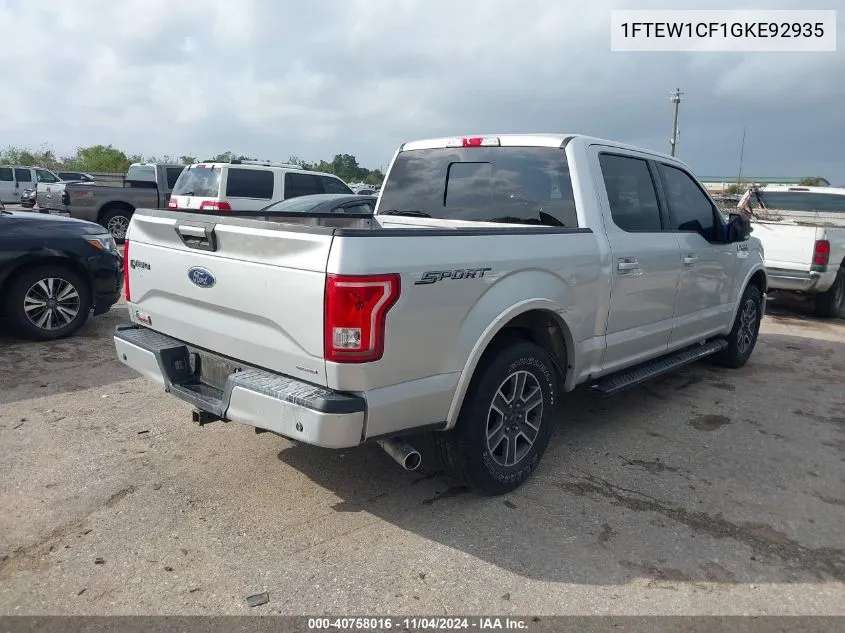 2016 Ford F-150 Xlt VIN: 1FTEW1CF1GKE92935 Lot: 40758016