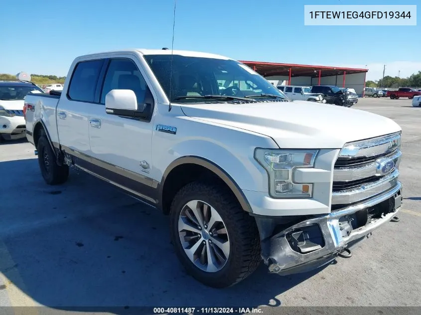 2016 Ford F-150 King Ranch VIN: 1FTEW1EG4GFD19344 Lot: 40811487