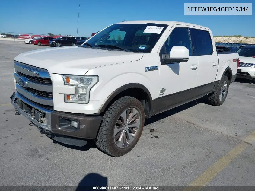 2016 Ford F-150 King Ranch VIN: 1FTEW1EG4GFD19344 Lot: 40811487