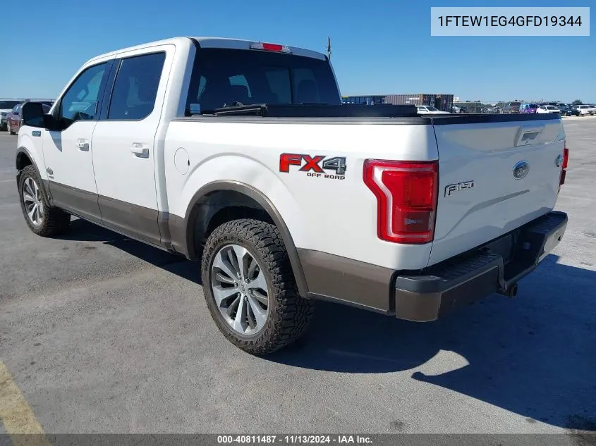 2016 Ford F-150 King Ranch VIN: 1FTEW1EG4GFD19344 Lot: 40811487