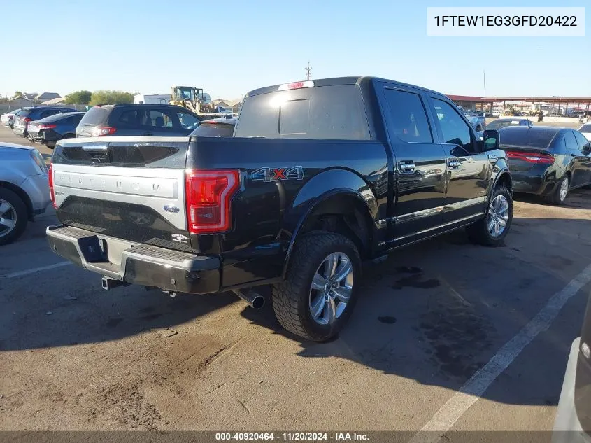 2016 Ford F-150 Platinum VIN: 1FTEW1EG3GFD20422 Lot: 40920464