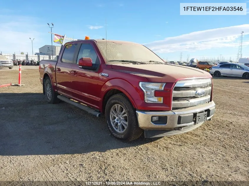 2017 Ford F150 Supercrew VIN: 1FTEW1EF2HFA03546 Lot: 12112621