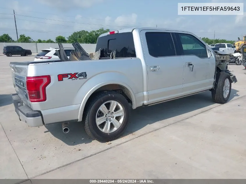 2017 Ford F-150 Platinum VIN: 1FTEW1EF5HFA59643 Lot: 39440204