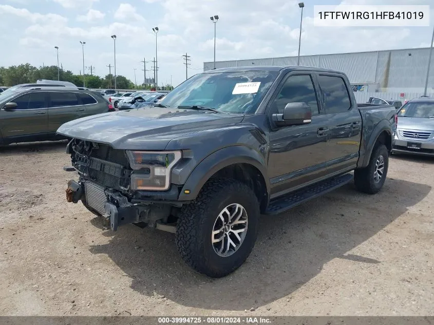 2017 Ford F-150 Raptor VIN: 1FTFW1RG1HFB41019 Lot: 39994725