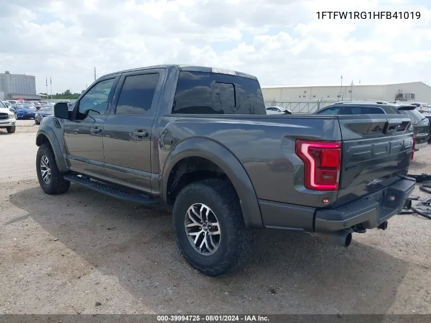 2017 Ford F-150 Raptor VIN: 1FTFW1RG1HFB41019 Lot: 39994725