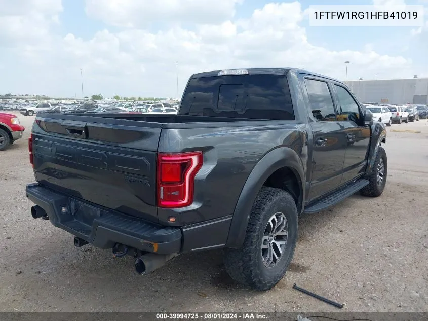 2017 Ford F-150 Raptor VIN: 1FTFW1RG1HFB41019 Lot: 39994725