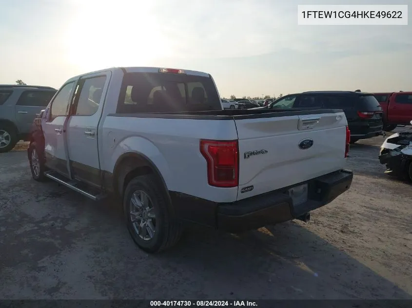 2017 Ford F-150 Lariat VIN: 1FTEW1CG4HKE49622 Lot: 40174730