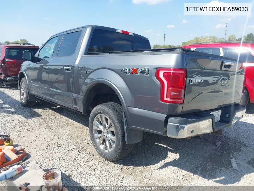 2017 Ford F-150 Lariat VIN: 1FTEW1EGXHFA59033 Lot: 40207199