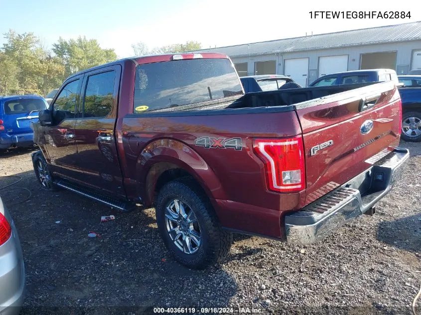 2017 Ford F150 Supercrew VIN: 1FTEW1EG8HFA62884 Lot: 40366119