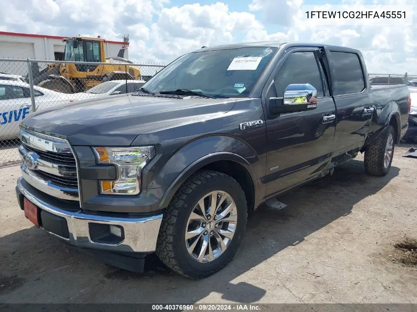 2017 Ford F-150 Lariat VIN: 1FTEW1CG2HFA45551 Lot: 40376960