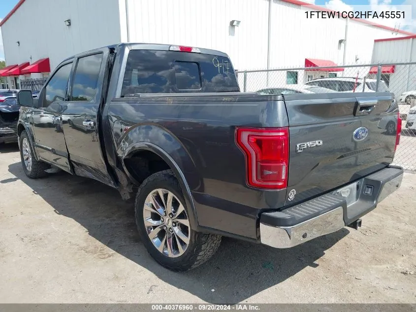 2017 Ford F-150 Lariat VIN: 1FTEW1CG2HFA45551 Lot: 40376960