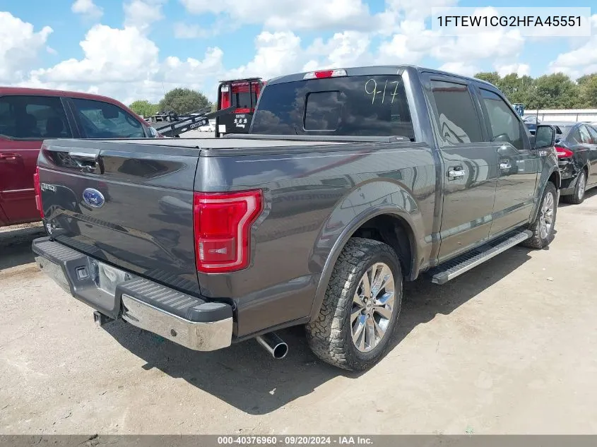 2017 Ford F-150 Lariat VIN: 1FTEW1CG2HFA45551 Lot: 40376960