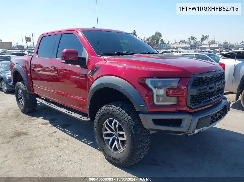 2017 Ford F-150 Raptor VIN: 1FTFW1RGXHFB52715 Lot: 40506383