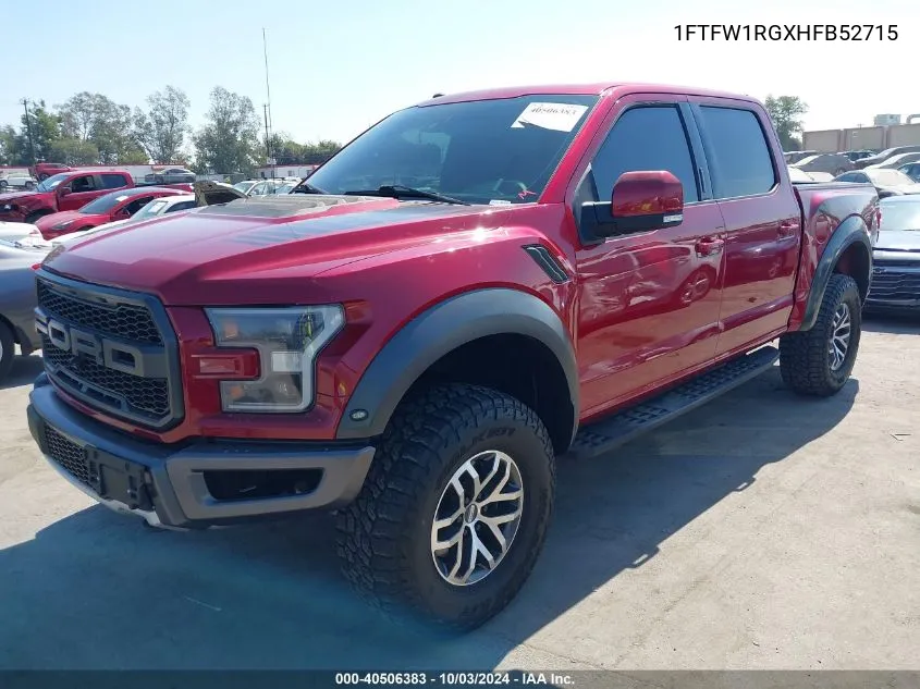 2017 Ford F-150 Raptor VIN: 1FTFW1RGXHFB52715 Lot: 40506383