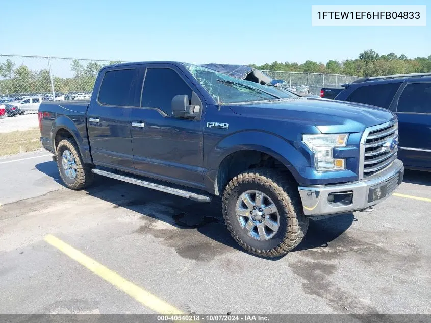 2017 Ford F150 Supercrew VIN: 1FTEW1EF6HFB04833 Lot: 40540218