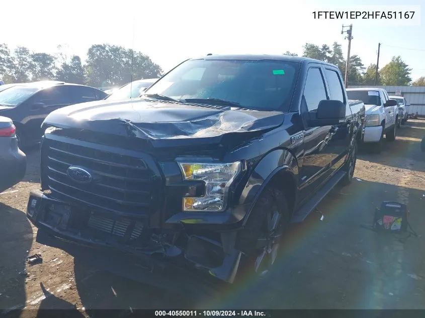 2017 Ford F-150 Supercrew VIN: 1FTEW1EP2HFA51167 Lot: 40550011