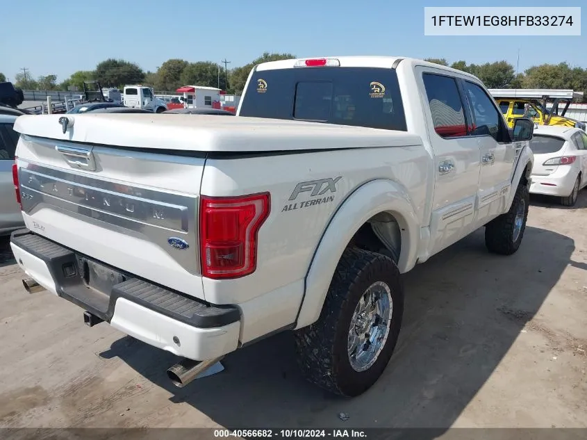 2017 Ford F-150 Platinum VIN: 1FTEW1EG8HFB33274 Lot: 40566682