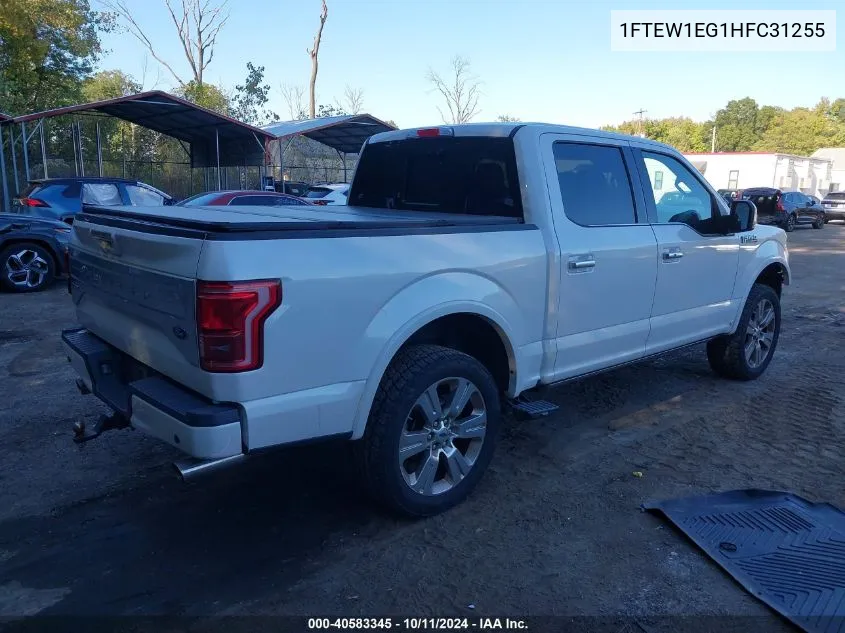 2017 Ford F-150 Limited VIN: 1FTEW1EG1HFC31255 Lot: 40583345