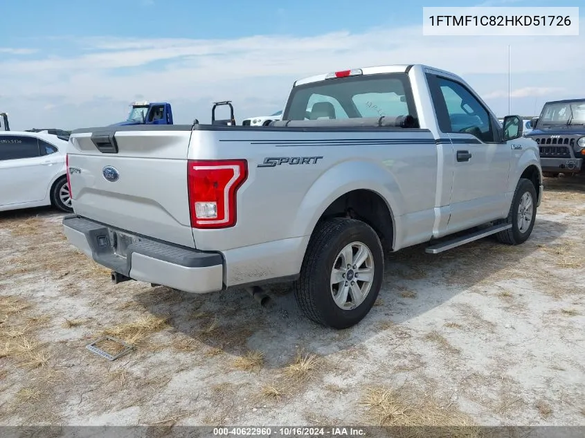 2017 Ford F-150 Xl VIN: 1FTMF1C82HKD51726 Lot: 40622960