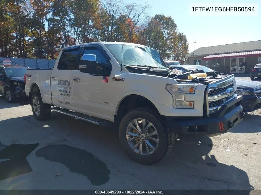 2017 Ford F-150 Lariat VIN: 1FTFW1EG6HFB50594 Lot: 40649293