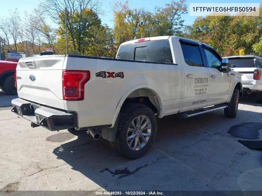 2017 Ford F-150 Lariat VIN: 1FTFW1EG6HFB50594 Lot: 40649293