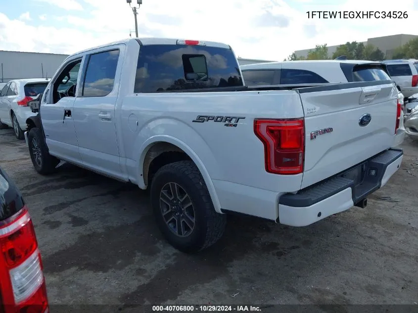 2017 Ford F-150 Lariat VIN: 1FTEW1EGXHFC34526 Lot: 40706800