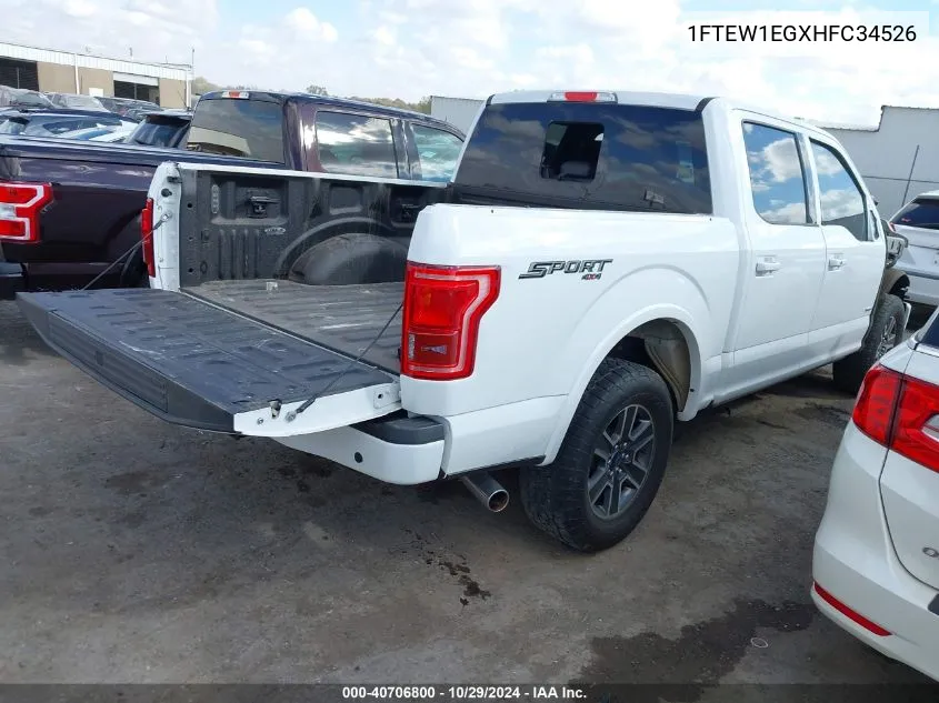 2017 Ford F-150 Lariat VIN: 1FTEW1EGXHFC34526 Lot: 40706800