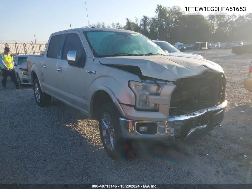 2017 Ford F-150 Lariat VIN: 1FTEW1EG0HFA51653 Lot: 40713146