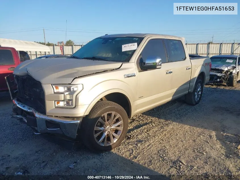 2017 Ford F-150 Lariat VIN: 1FTEW1EG0HFA51653 Lot: 40713146