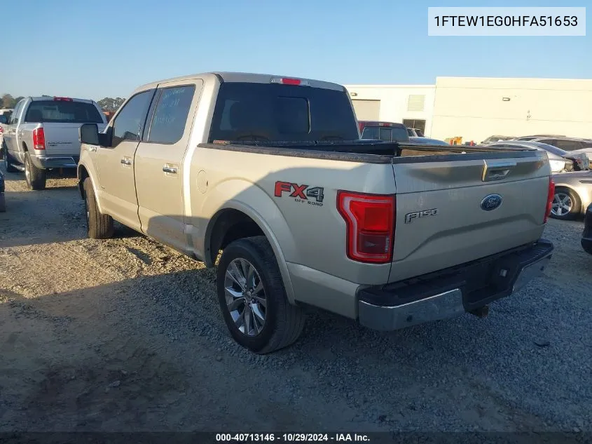 2017 Ford F-150 Lariat VIN: 1FTEW1EG0HFA51653 Lot: 40713146